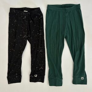 Little and Lively Bamboo Leggings in Black Space Print and Forest Green